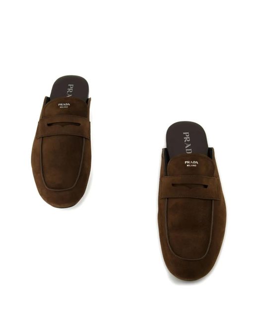 Prada Brown Penny-Slot Suede Mules for men