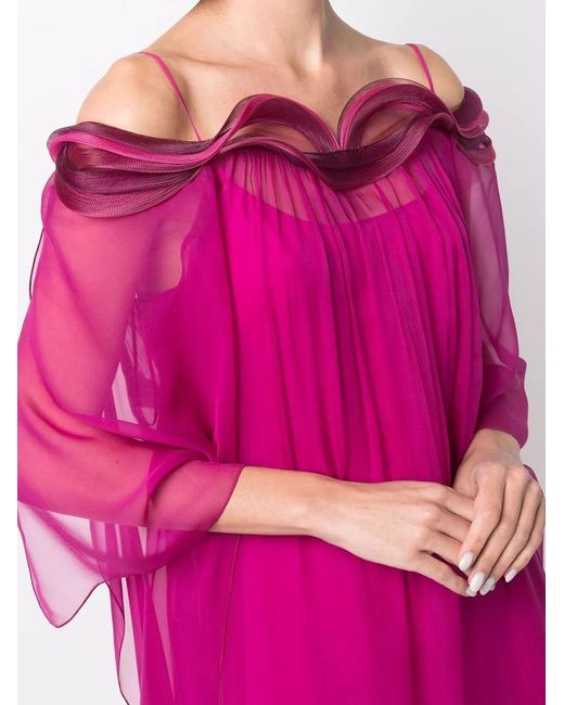 Alberta Ferretti Pink Draped-Sleeves Silk Gown