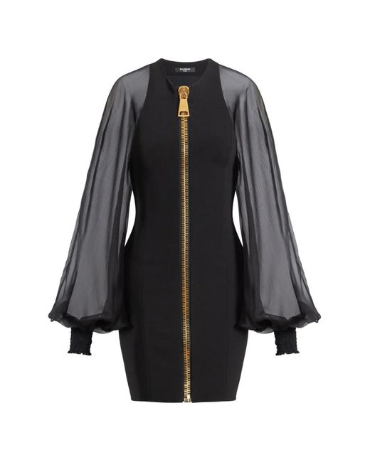 Balmain Black Short Jersey And Muslin Dress