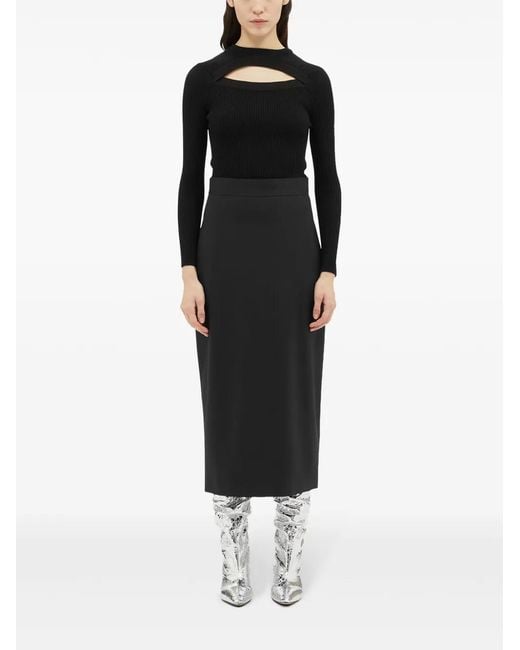 MSGM Black High-Rise Midi Skirt