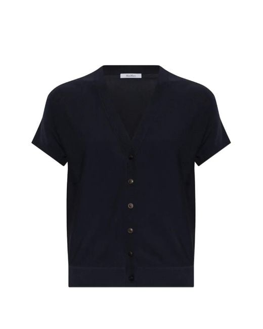 Max Mara Blue V-Neck Button-Up Top
