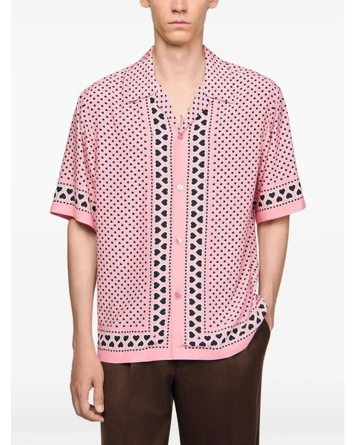 Sandro Pink Heart Motif Flowing Shirt for men