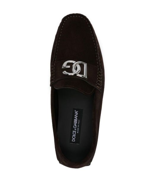 Dolce & Gabbana Loafer aus Wildleder mit Logo-Schild in Black für Herren