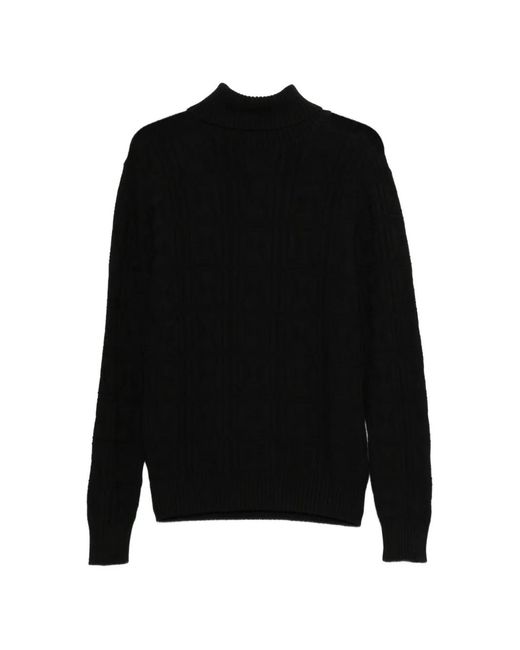 John Richmond Black Rollneck Patterned Sweater for men