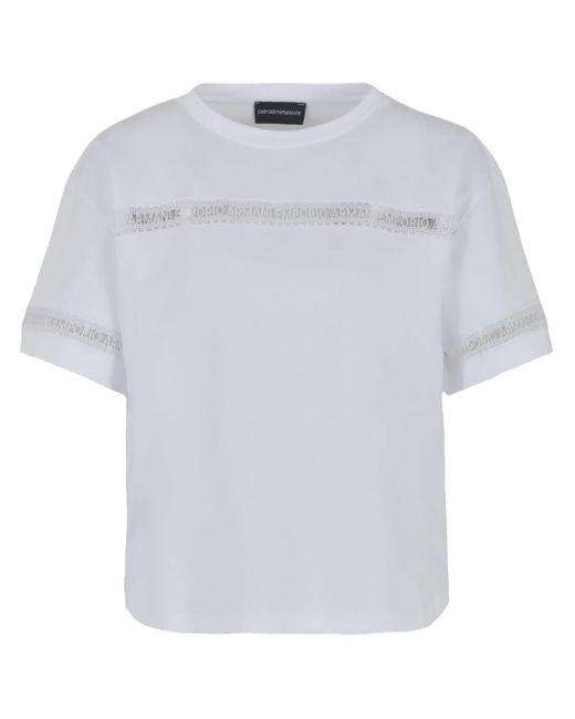 Emporio Armani White T-Shirt mit Logo-Stickerei