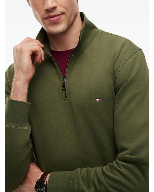 Tommy Hilfiger Green Quarter-Zip Logo-Embroidered Sweater for men