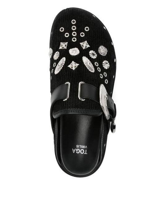 Toga Virilis Black Eyelet Metal Sabot Loafers for men