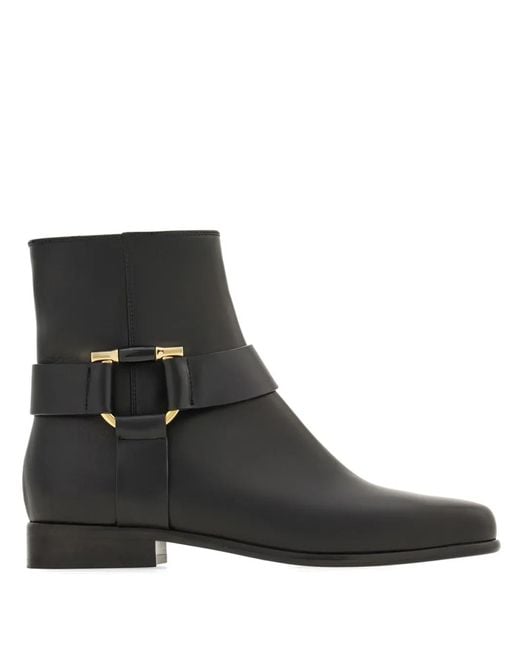 Ferragamo Black Gancini Biker Boots