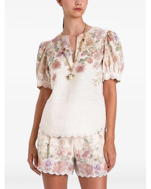 Twinset White Linen Floral Blouse With Embroidery