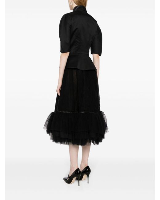 Saiid Kobeisy Black Tulle-panel Ruffled Skirt Suit