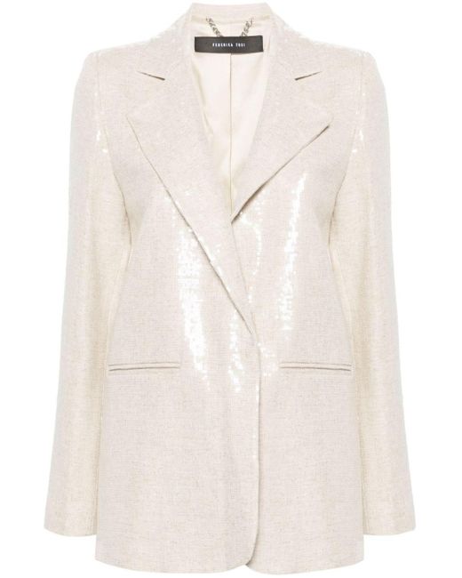 FEDERICA TOSI Natural Sequinned Single-breasted Blazer