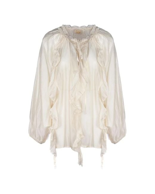PHO® Firenze White Ruffled Gathered Blouse