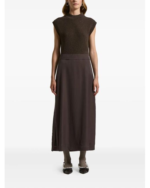 Peserico Brown Ärmelloses Kleid mit Stehkragen
