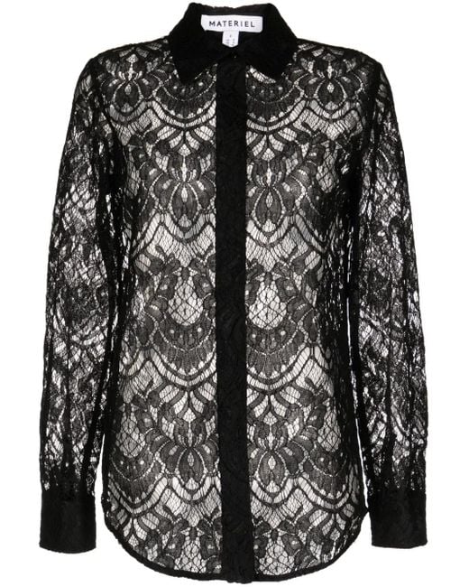 Matériel Black Lace-Detail Long Sleeve Shirt