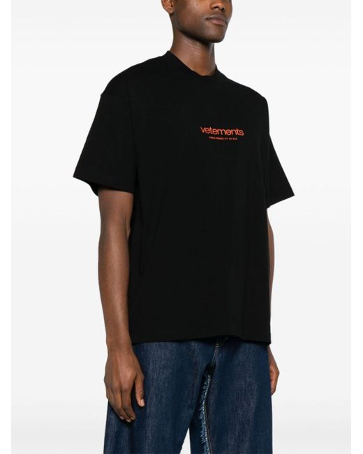Vetements Black Rubberised-logo Cotton T-shirt for men