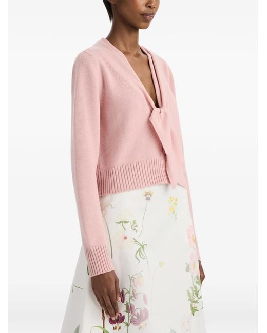 Oscar de la Renta Pink Tied-Neck Wool Cardigan