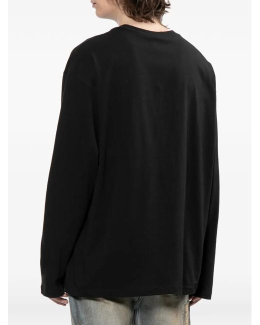 we11done Black Logo-Print Long-Sleeved T-Shirt for men