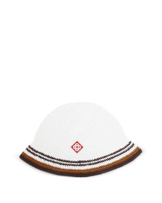 Casablanca White Crochet-Knit Striped Bucket Hat for men