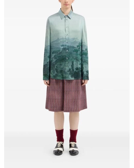 Pierre Louis Mascia Green Landscape-Print Silk-Blend Shirt