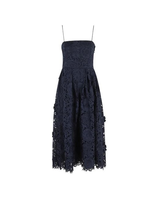 ROTATE BIRGER CHRISTENSEN Blue 3D Lace Flared Floral Lace Dress