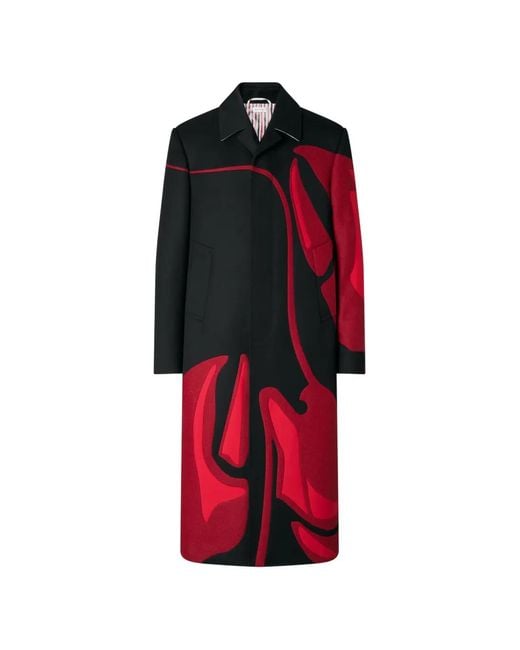 Thom Browne Red Cavalry-Twill Lobster Overcoat for men