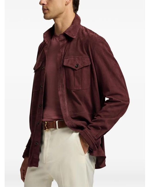 Ralph Lauren Red Chest-Pockets Suede Overshirt for men