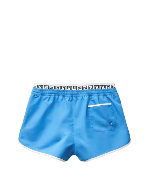 Versace Blue Double-Waistband Swim Shorts for men