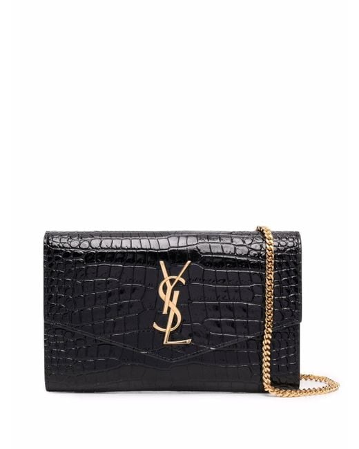 Saint Laurent Leather Uptown Crocodileeffect Crossbody Bag in Black Lyst