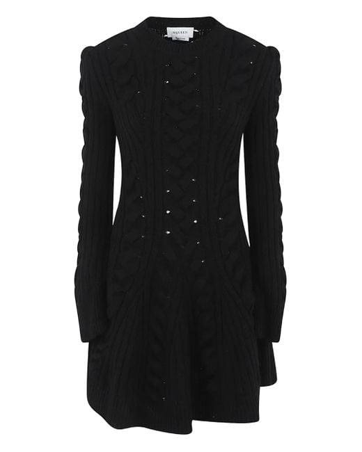Alexander McQueen Kabelgebreide Opengewerkte Jurk in het Black