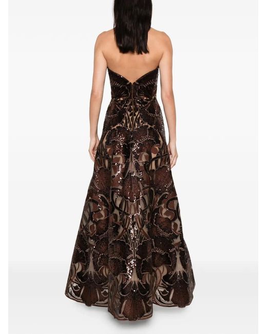 Elie Saab Brown Sequin-Embellished Embroidered Maxi Dress