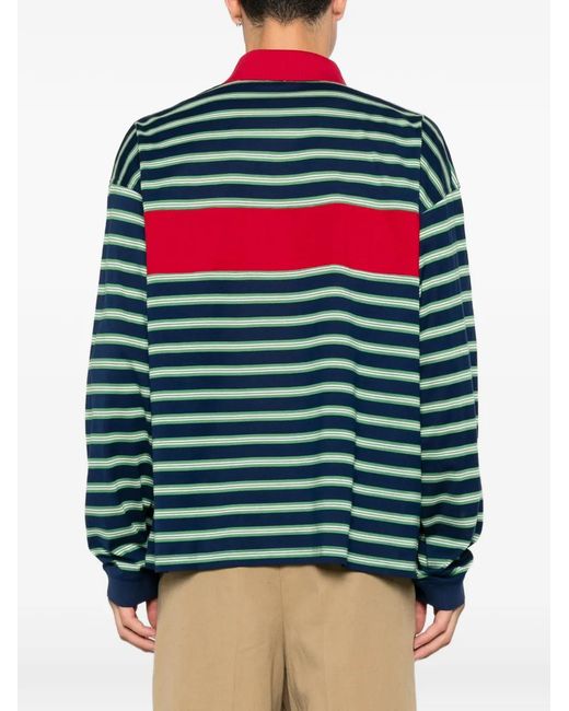 Versace Green Striped Logo-Embroidered Polo Shirt for men