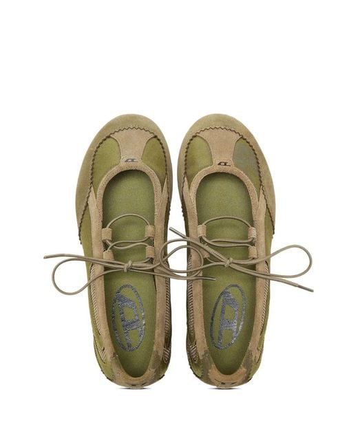 DIESEL Green D-Mile Lace-Up Ballet Flats
