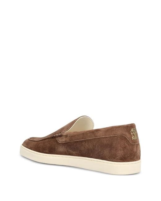 Brunello Cucinelli Brown Chevron-Effect Suede Loafers for men
