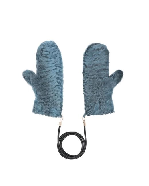 Liska Blue Faux-Fur Mittens