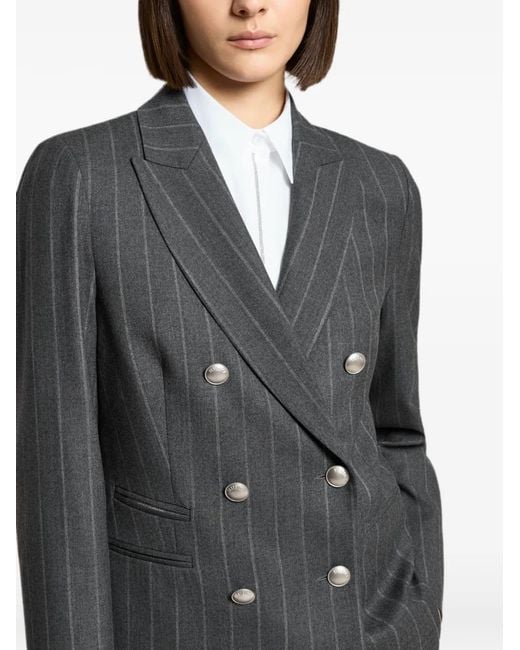 Peserico Gray Pinstripe Double-Breasted Jacket