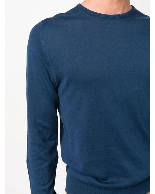 John Smedley Blue Round Neck Knit Jumper for men