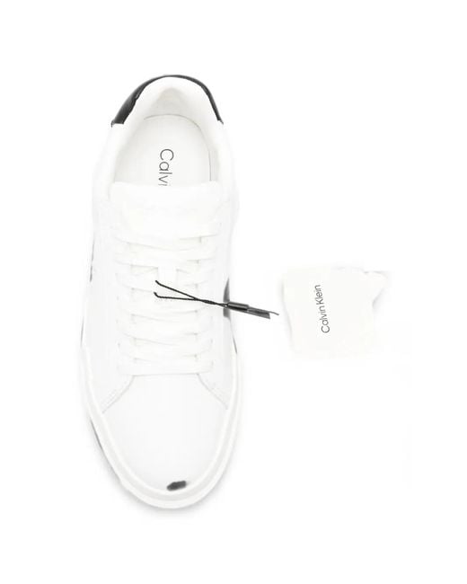 Calvin Klein White Logo-Print Leather Sneakers