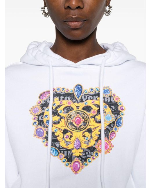 Hoodie en coton à logo imprimé Versace en coloris White