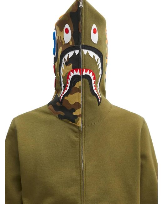 A Bathing Ape Green Camo-Shark Hoodie for men