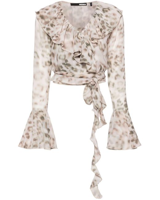 ROTATE BIRGER CHRISTENSEN White Leopard-print Cropped Blouse