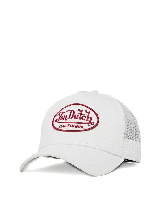 Von Dutch White Logo-Patch Mesh-Panel Trucker Hat for men