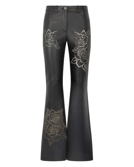 Roberto Cavalli Gray Floral-Embroidery Flared Trousers