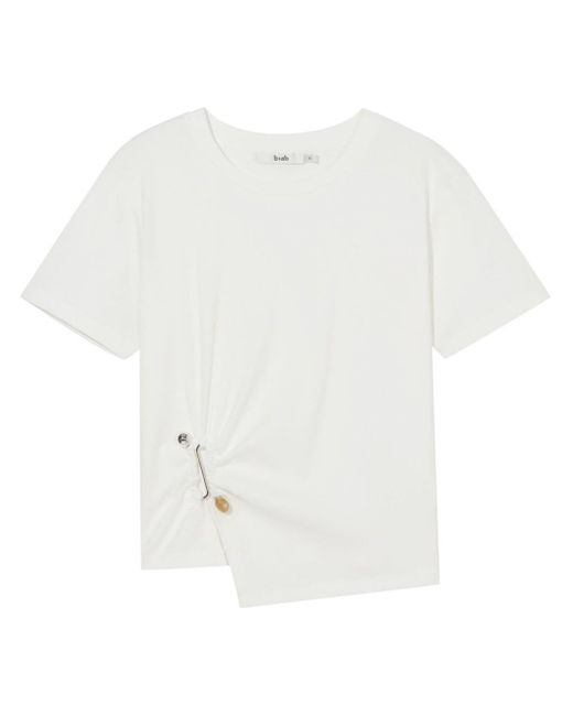 B+ AB White Bead-embellished Gathered-detail T-shirt