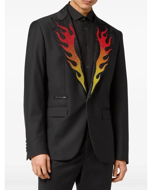 Philipp Plein Black Flame Single-Breasted Blazer for men