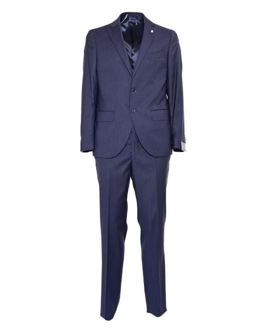 Luigi Bianchi Blue Pinstripe Wool Suit for men