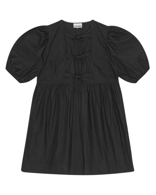 Ganni Black Cotton Poplin Tie String Mini Dress