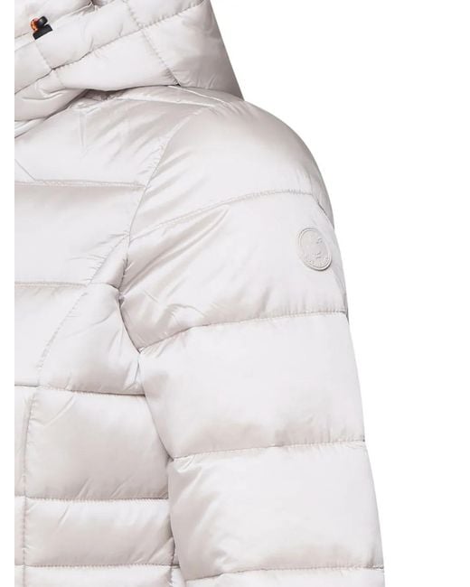 Save The Duck Gray Logo-Patch Padded Coat