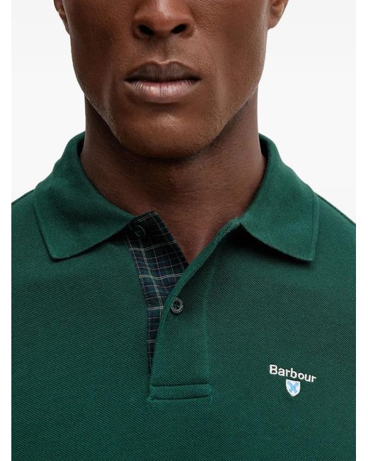 Barbour Green Tartan Pique Checked-Trim Polo Shirt for men