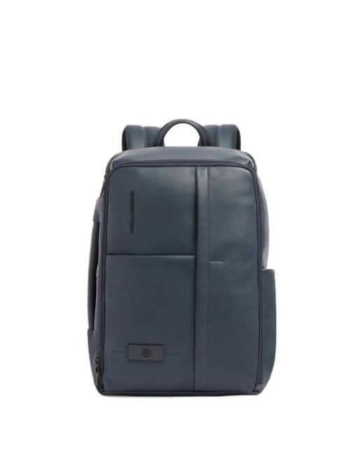 Piquadro Blue Expandable Logo-Plaque Leather Backpack for men