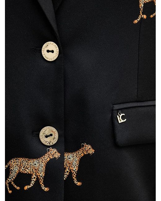 Lola Casademunt Black Leopard-Print Single-Breasted Blazer